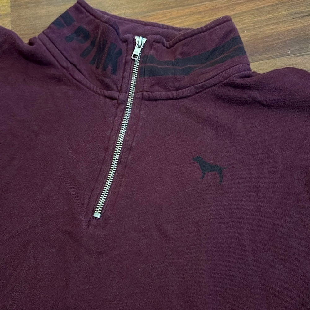 PINK by Victoria Secret 1/2 Zip Pullover Fleece-Burgundy with Black logos Medium - Picture 3 of 11